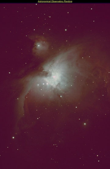 Photo de la nébuleuse de Orion M42 au foyer primaire.