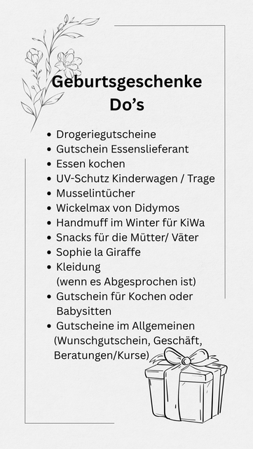 Do's der Geburtgeschenke: Liste