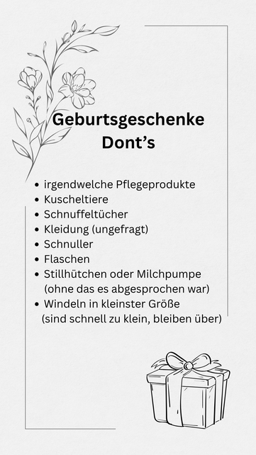 Dont's der Geburtgeschenke: Liste
