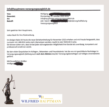 Kundenfeedback - Geld sparen durch Berechnung des Versorgungsausgleiches