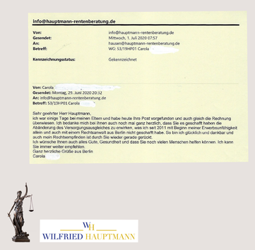 Kundenfeedback - Geld sparen durch Berechnung des Versorgungsausgleiches