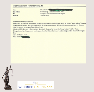 Kundenfeedback - Geld sparen durch Berechnung des Versorgungsausgleiches