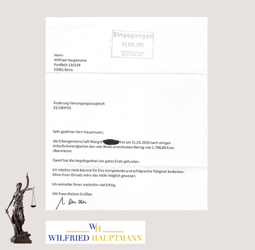Kundenfeedback - Geld sparen durch Berechnung des Versorgungsausgleiches