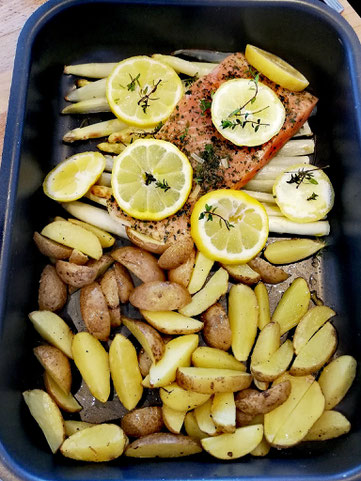 Zitronenlachs - Thymian - Spargel - Ofenkartoffeln