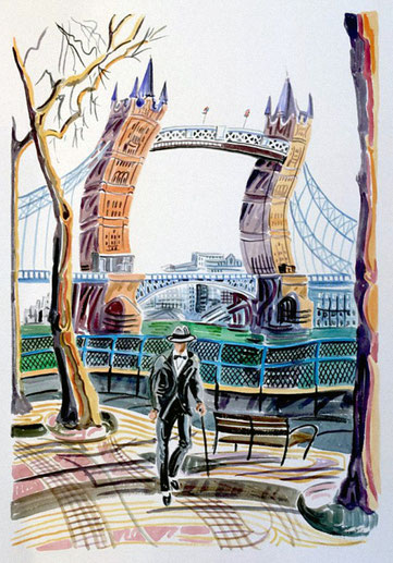 TOWER BRIDGE (LONDRES). Acuarela sobre papel prensado. 76 x 56 x 1 cm.