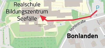 Karte mit einem roten Pfeil, der den Weg zum Biotoperraum zeigt.