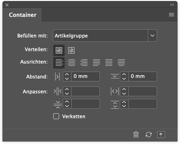 EasyCatalog Container Bedienfeld