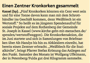 Kirchenzeitung Bonfatiusbote wirbt für uns im Sommer 2013. Danke!