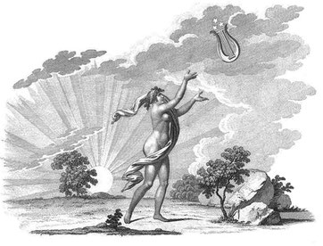Eine Muse erhält von Apoll eine Lyra. In: A. Gräffer: Systematische Guitarre-Schule. 1811.