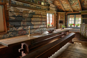 Die gute Stube im Bauernhaus - Blockhäuser, Holzhäuser, Haus, Eigenheim, Bauen, Baustelle, Architektenhaus, Bauvorhaben, Hausbau, Bautradition, Holz, Baukunst , Ökologisches Holzhaus ohne Folien und giltige Dämmstoffe