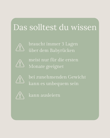 Wichtig beim elastischen Tragetuch: 3 Lagen, meist nur in den ersten Monaten geeignet, kann ausleiern