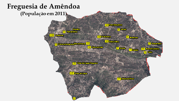 Freguesia de Amêndoa – Número de habitantes dos lugares em 2011