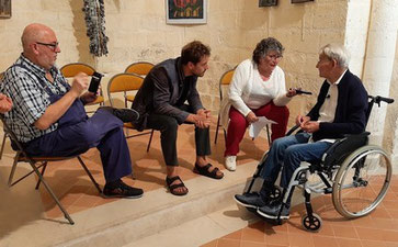 François Monchatre interviewé par Jeanine Rivais sous l'oeui vigilant de Frédéric Christiansson et Didier Bénesteau ph. M. Smolec