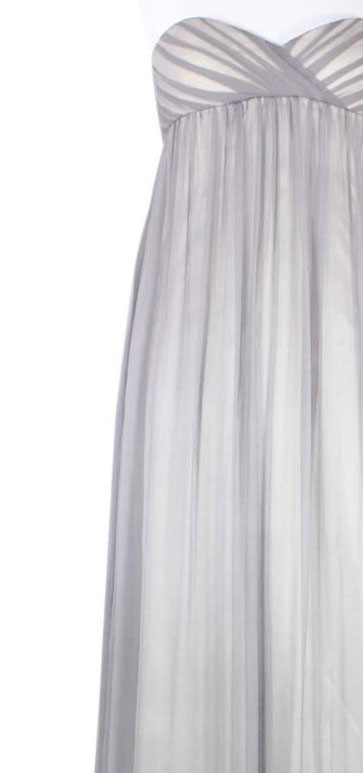 Corsagenkleid aus Chiffon mit grauem Drapee und vanillefarbener Seide unterlegt