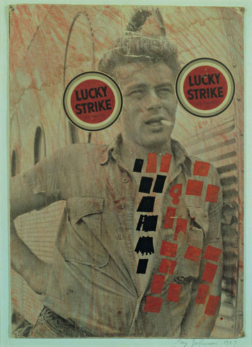 Ray Johnson-James Dean(Lucky Strike), 1957.Collage sobre carón.26x19cm.Forman parte de la nueva iconografía pop,imágenes mitos de la cultura popular...estrellas de la música, del cine...