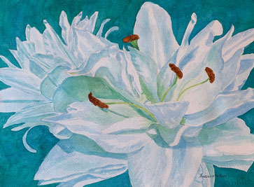 #lilly#watercolour#watercolor#white #teal#gloriamoutartist#originalpainting