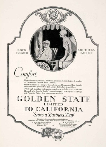 1927 Ad ; Golden State Limited Southern Pacific Rock Island Rail