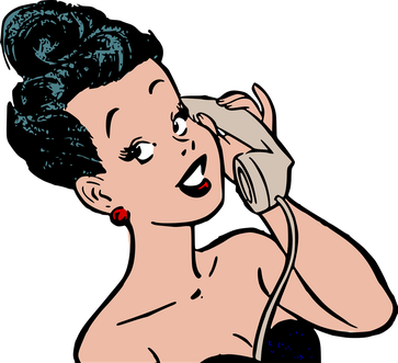 Cartoon: Eine lächelnde Frau aus dem Direktvertrieb hält einen Telefonhörer ans Ohr, um eine Kundin mit freundlichem Kundenservice zu betreuen