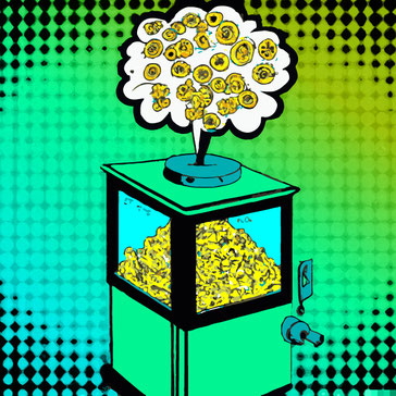 "a popcorn machine produces money, pop art" | created by AI, curated by human