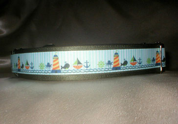 Halsband, Hund, Martingale 4cm breit, Gurtband oliv, Borte See- und Strandmotive
