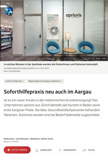 aprioris Soforthilfe-Praxis im Kanton Aargau