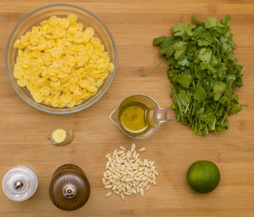 Farfalle Pasta mit Korianderpesto