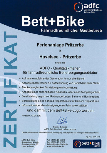 Zertifikat - bett & bike adfc