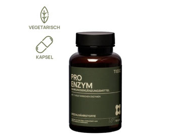 ProEnyam von Tisso - Verdauung leichter gemacht:  Pro Enzym bietet ein einzigartig breites Spektrum an 17 vegetarischen Enzymen zur besseren Verdauung der Nahrung ‒ besonders mit Fokus auf Proteine und schwer verdauliche Kohlenhydrate.