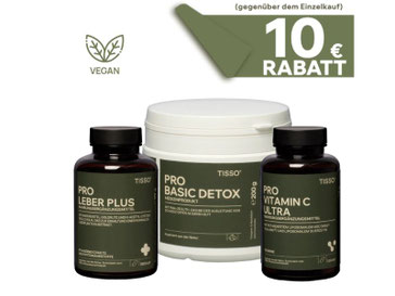 Detox Paket klein von Tisso zur natürlichen Entgiftung als Sparpaket enthält Zeolith, Vitamin C und Leber Plus