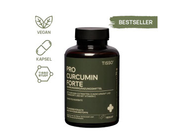 ProCurcumin Forte von Tisso - Curcumin mit 30- bis 40-fach besserer Bioverfügbarkeit: Curcumin liegt in einer innovativen Cyclodextrin-Formulierung vor und ist dadurch so hoch bioverfügbar. Es ist optimal kombiniert mit den bioaktiven Turmerosaccharide de
