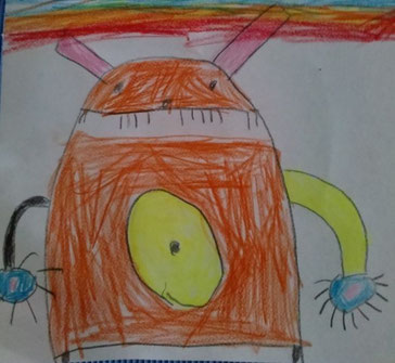 Lukas kam kurz vor seinem Geburtstag mit diesem selbstgemalten Monster nach Hause...