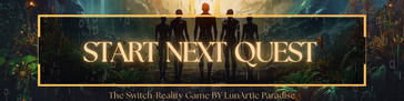 Start next Quest – LunArtic Paradise by AZUNA. Klickbutton im Fantasy-Style mit offenen magischen Büchern, leuchtendem Rahmen und Kerzenlicht.