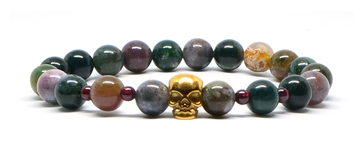 Bracelet homme en Agate indienne, Grenat et tête de mort