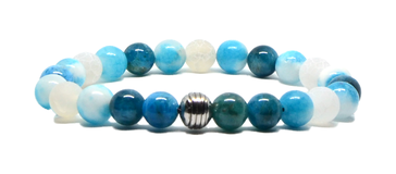Bracelet en Apatite, Jade bleu et Agate craquelée