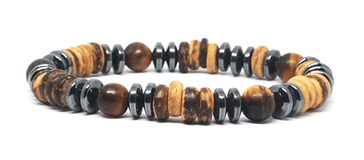 Bracelet homme en Perles de coco et pierres Oeil de tigre