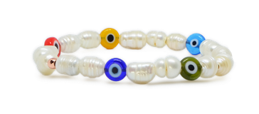 Bracelet en perles d'eau douce et perles oeil colorées