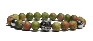 Bracelet en unakite et tête de hibou