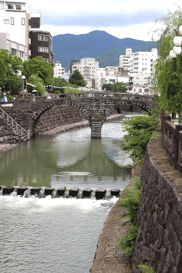 中島川にかかる眼鏡橋。この上流に諏訪神社があります。