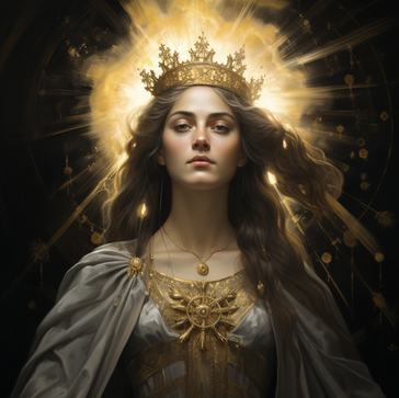 Die heilige Agatha von Catania, um ihren Kopf ist eine gelb weisse wolke aus der heilige strahlen heraus kommen, vor schwarzem hintergrund