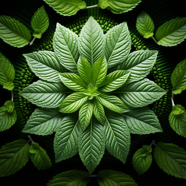 Pfefferminz Blätter angeordnet als Mandala oder geometrisches rundes muster