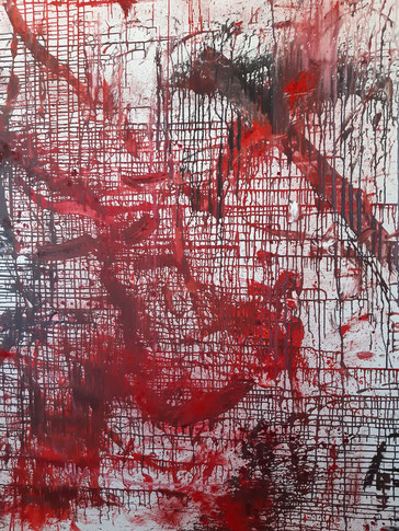 "WE in RED LX", 2020, oil  pigments on canvas, 200 cm × 200 cm, 2 meters × 2 meters, copyright Christina Mitterhuber