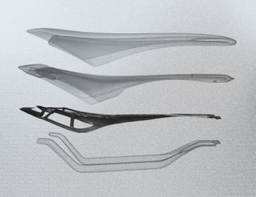 Das technologische Herzstück des Sattels ist das Carbon Fiber Skeleton: ein in die Schale eingefügtes Carbon-Skelett, das von der österreichischen Firma Fibionic hergestellt wird.