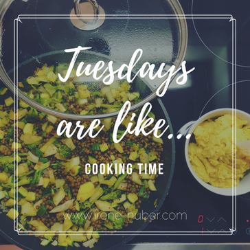 It's cooking time: lentils with zucchini, broccoli and fennel mixed with spices and homemade hummus
