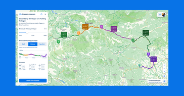 Ihre gesamte Tour wird farblich markiert auf der Karte dargestellt. ©Bikemap