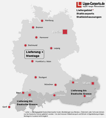 Liefergebiet Stahlcarports