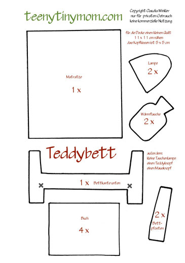 Schablone für das Teddy Schlafzimmer im Quiet book