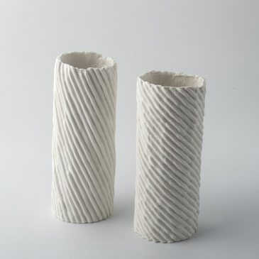 Coppia di vasi cilindro in paperclay bianco opaco 