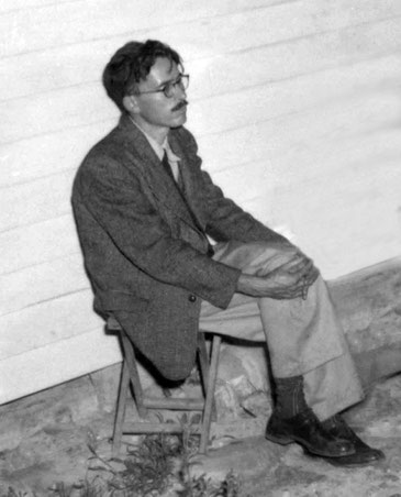 Laurie sitting outside Meher House, Sydney in the mid-1950s