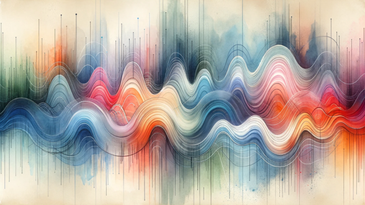 Abstrakte Darstellung von Energiefluss und Bioresonanz, visualisiert durch farbenreiche Wellenmuster und Frequenzlinien, die die harmonische Schwingung und Dynamik in der Energietherapie symbolisieren.