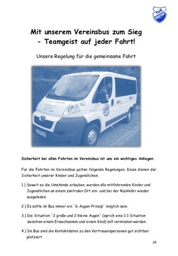 Regelung für die gemeinsame Fahrt im Vereinsbus